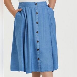 Torrid chambray skirt pockets swing Sz 1 14 16 Xxl lyocell